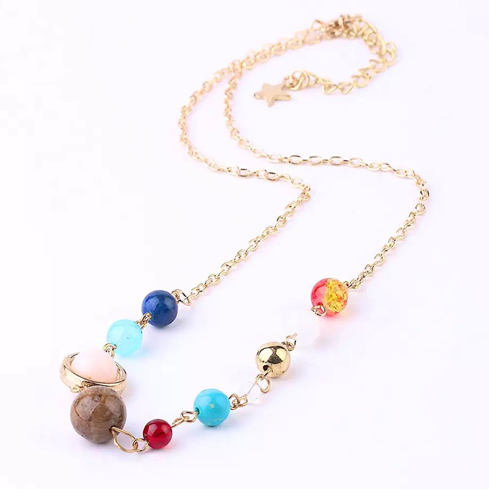 Solar system necklace gold chain planets night sky earth science bohemian boho
